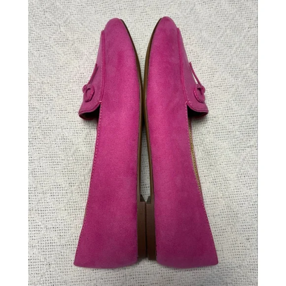 EUC J. Crew Factory Women's Classic Pink Faux Suede Loafer w/Bows Coquette Sz 7 - Picture 5 of 7